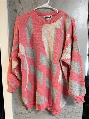 Pink & Gray Geometric Knit Sweater vintage
